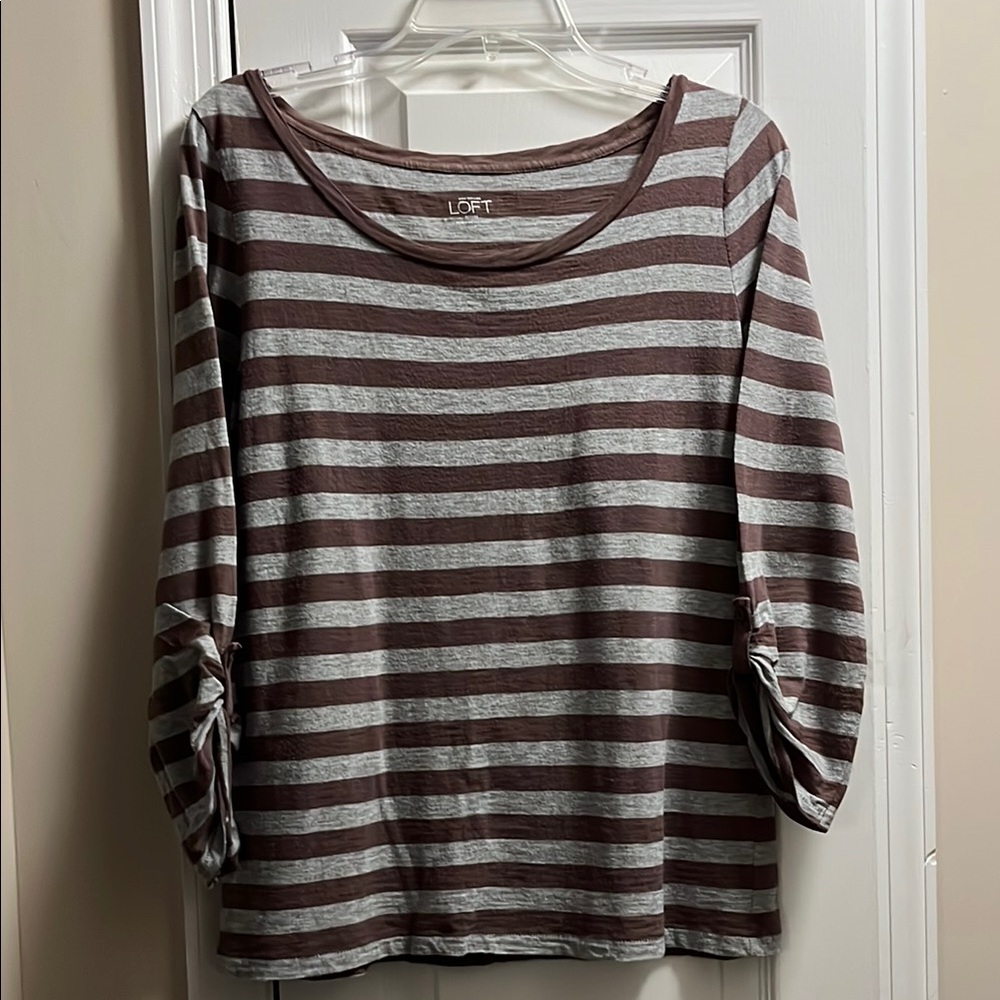 LOFT Gray and Purple Boxy T-shirt with Crew Neck